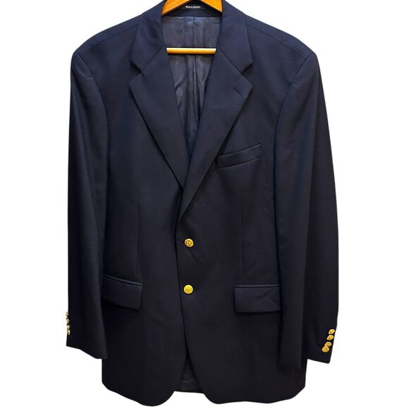 Polo University Ralph Lauren Blazer Mens 42 Tall Long Navy Blue Gold Buttons 42T - Picture 1 of 15